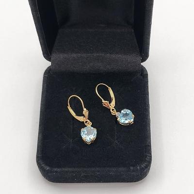 14k Blue Topaz Pierced Earrings Mexico