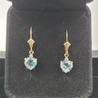 14k Blue Topaz Pierced Earrings Mexico
