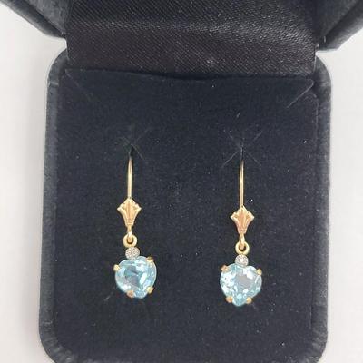 14k Blue Topaz Pierced Earrings Mexico