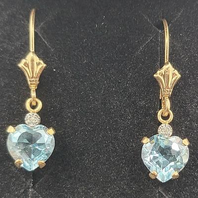 14k Blue Topaz Pierced Earrings Mexico