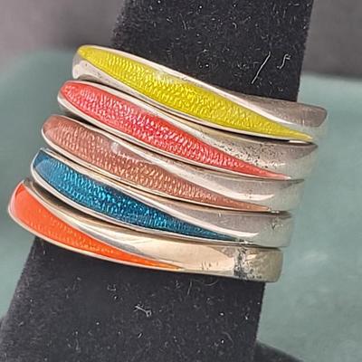 Vintage Sterling & Enameled Stacking Rings 13.8gr