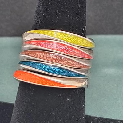 Vintage Sterling & Enameled Stacking Rings 13.8gr