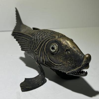 Antique Scarce Large 10.5" Long Flexible Articulated Mixed Metals Fish Decor in VG Preowned Condition.