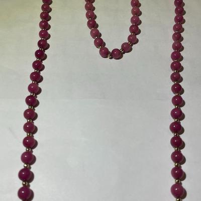 Vintage Rose Color Glass Bead Necklace 36" Long in Good Preowned Condition.