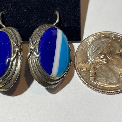 Sterling Silver Turquoise/Lapis Dangling Earrings in New Never Worn Condition as Pictured.