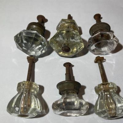 Lot of 6 Vintage/Antique Crystal Cabinet Knobs in Fair-Good Condition as Pictured.