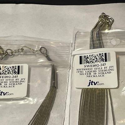 (2) New JTV Never Used Liquid Silver 10 Strand Sterling Silver Necklaces 24.5" Long (Jewelry #51).