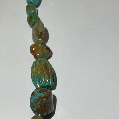 New Never Used Condition Southwest Style Turquoise Chunky Bead & Leather 30" Necklace Preowned from an Estate. (Jewelry Piece #40).