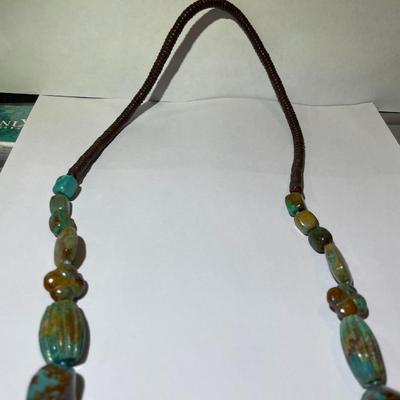 New Never Used Condition Southwest Style Turquoise Chunky Bead & Leather 30" Necklace Preowned from an Estate. (Jewelry Piece #40).