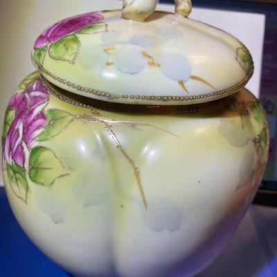 Vintage NIPPON Hand Painted Unmarked Base Covered Footed Bowl 8.25" Tall in VG Preowned Condition as Pictured.