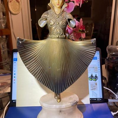 Vintage/Antique Art Deco Chiparus Statue on a Marble Base 15.50" Tall Missing Hands Preowned from an Estate as Pictured.