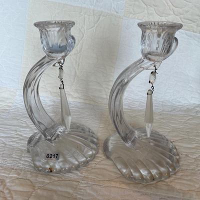 Cambridge caprice clear crystal shell foot candle holders