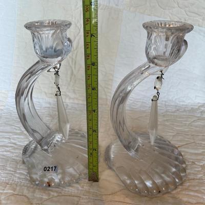 Cambridge caprice clear crystal shell foot candle holders
