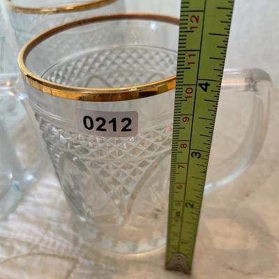 Crystal glass diamond fan cut mugs with gold trimmed ring