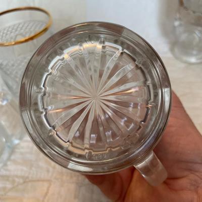 Crystal glass diamond fan cut mugs with gold trimmed ring