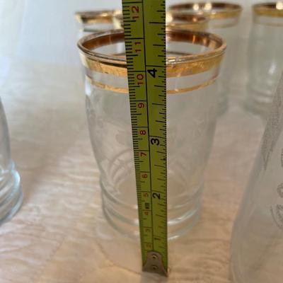 Bartlett & Collins glass pitcher with etched leaves-gold band-1950’s