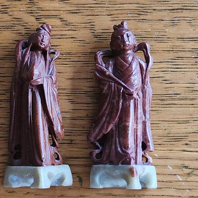 Pair of Soapstone Hand-Carved Statuettes