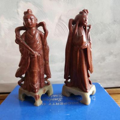 Pair of Soapstone Hand-Carved Statuettes