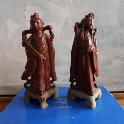 Pair of Soapstone Hand-Carved Statuettes