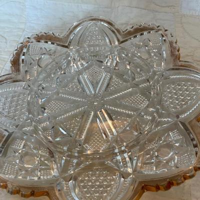 EAPG domed butter dish with gold trim