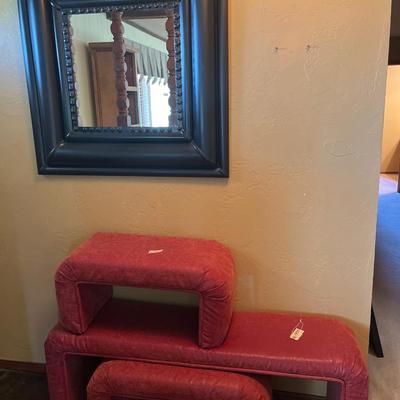 Three footstools & Mirror