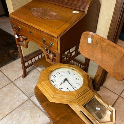 Vintage Desk chair, & Clock