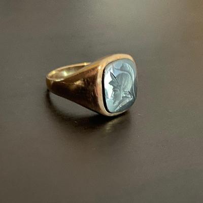Vintage Hermatite Intaglio Solid Gold Ring
