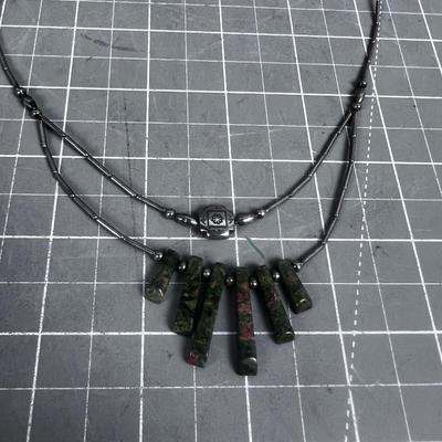 Liquid Silver and Unakite Stone Necklace 