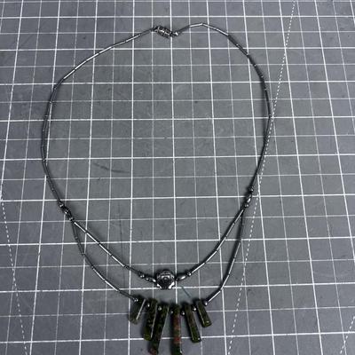 Liquid Silver and Unakite Stone Necklace 