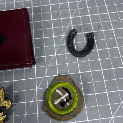 Boy Scout ITEMS; Sticker, Wallet, Pin Merit Badge. 
