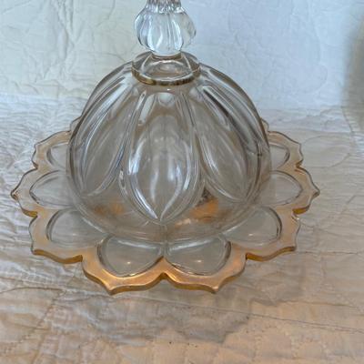Domed gold trim butter dish