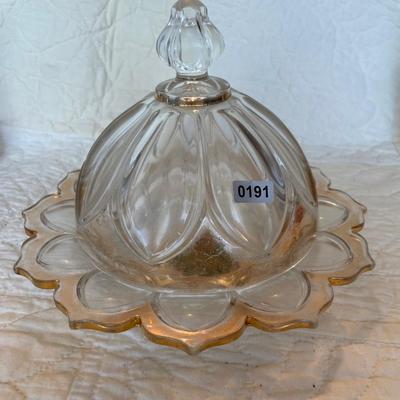Domed gold trim butter dish