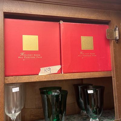 Champagne glasses and holiday gem glasses