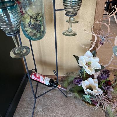 Original Art, Wine & Glass Holder, Floral