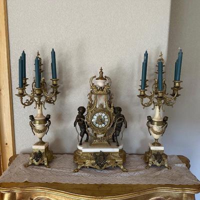 BREVETTATO ~ 3 Pc ITALIAN IMPERIAL CLOCK & MATCHING CANDELABRAS