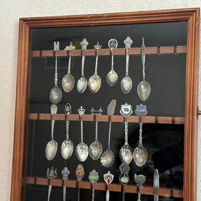 SOUVENIR SPOON COLLECTION IN DISPLAY CASE
