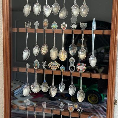 SOUVENIR SPOON COLLECTION IN DISPLAY CASE