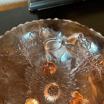 AMETHYST AND 2 AMBER CARNIVAL GLASS BOWLS