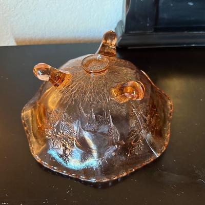 AMETHYST AND 2 AMBER CARNIVAL GLASS BOWLS