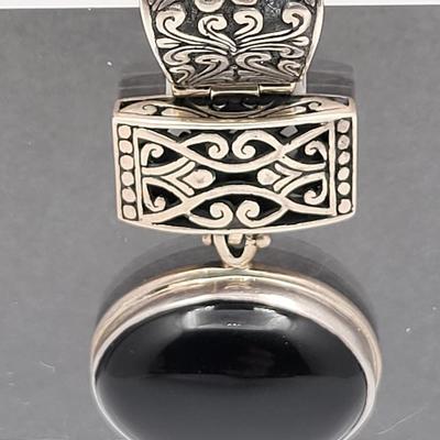 Amazing Large Sterling Silver & Black Onyx Pendant 925 Signed ID SSP