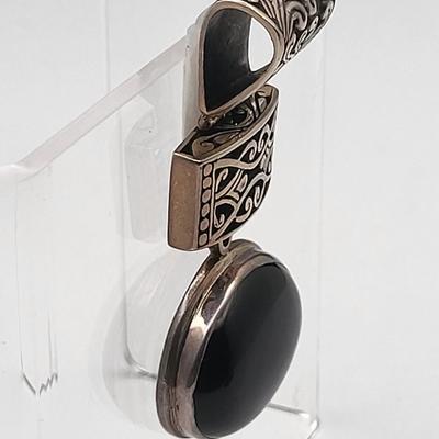 Amazing Large Sterling Silver & Black Onyx Pendant 925 Signed ID SSP