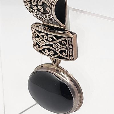 Amazing Large Sterling Silver & Black Onyx Pendant 925 Signed ID SSP