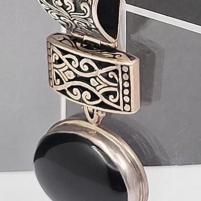 Amazing Large Sterling Silver & Black Onyx Pendant 925 Signed ID SSP