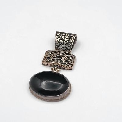 Amazing Large Sterling Silver & Black Onyx Pendant 925 Signed ID SSP