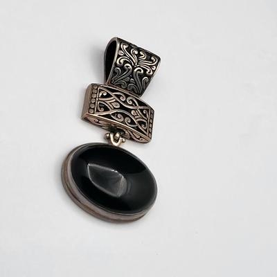 Amazing Large Sterling Silver & Black Onyx Pendant 925 Signed ID SSP