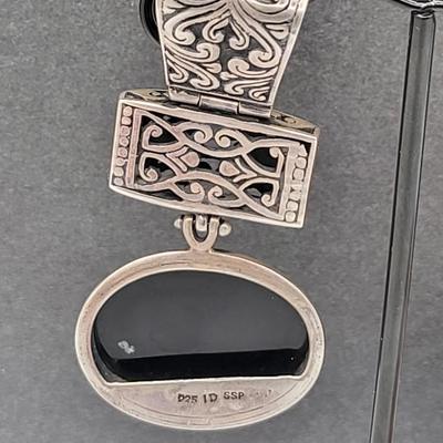 Amazing Large Sterling Silver & Black Onyx Pendant 925 Signed ID SSP