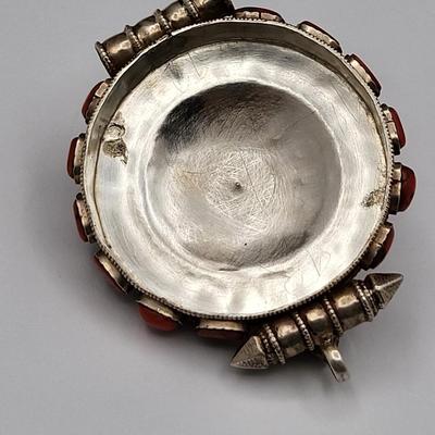 Coral Turquoise Silver Amulet Prayer Box Pendant