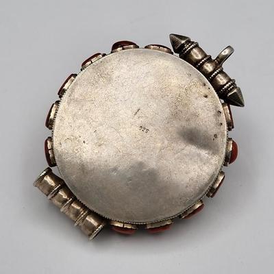 Coral Turquoise Silver Amulet Prayer Box Pendant