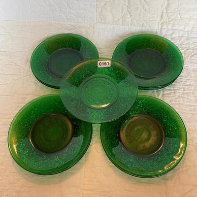 Set of 5-Anchor Hocking forest green sandwich plates