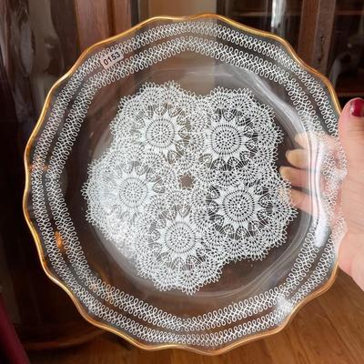 Chance Bros England lace doily cake plate